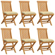 vidaXL Záhradné stoličky s krémovými podložkami 6 ks tíkový masív - cena, porovnanie