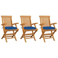 vidaXL Záhradné stoličky s modrými podložkami 3 ks tíkový masív - cena, porovnanie