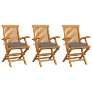 vidaXL Záhradné stoličky so sivými podložkami 3 ks tíkový masív - cena, porovnanie