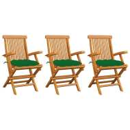vidaXL Záhradné stoličky so zelenými podložkami 3 ks tíkový masív - cena, porovnanie