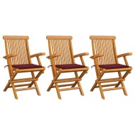vidaXL Záhradné stoličky, vínovo červené podložky 3 ks, tíkový masív - cena, porovnanie