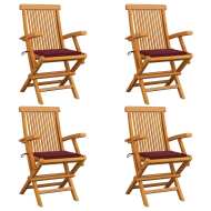 vidaXL Záhradné stoličky, vínovo červené podložky 4 ks, tíkový masív - cena, porovnanie