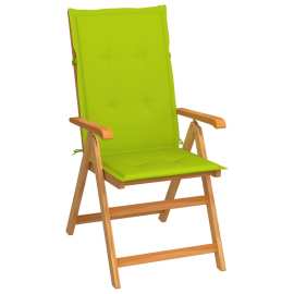 vidaXL Záhradná stolička s jasnozelenými podložkami tíkový masív