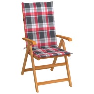 vidaXL Záhradná stolička s podložkami s červeným kockovaným vzorom tíkový masív - cena, porovnanie