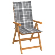 vidaXL Záhradná stolička s podložkami so sivým kockovaným vzorom tíkový masív - cena, porovnanie