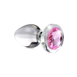 Booty Sparks Pink Gem Glass Anal Plug Small