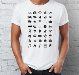 Cestovné tričko s ikonami Farba: Biela, Veľkosť: XL