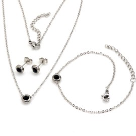 Lindas jewelry Sada šperkov čierna Circle chirurgická oceľ IS073