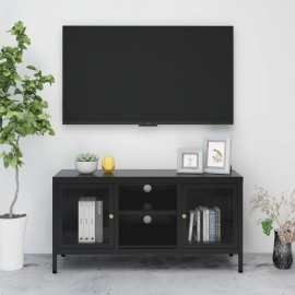 vidaXL TV skrinka čierna 105x35x52 cm oceľ a sklo