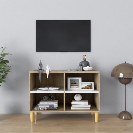 vidaXL TV stolík nohy z masívneho dreva biely a dub sonoma 69,5x30x50 cm