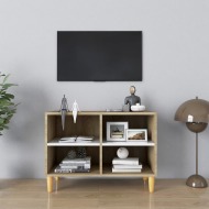 vidaXL TV stolík nohy z masívneho dreva biely a dub sonoma 69,5x30x50 cm - cena, porovnanie