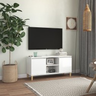 vidaXL TV stolík nohy z masívneho dreva lesklý biely 103,5x35x50 cm - cena, porovnanie