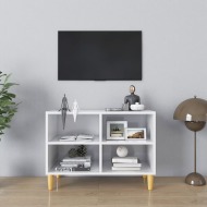 vidaXL TV stolík nohy z masívneho dreva lesklý biely 69,5x30x50 cm - cena, porovnanie