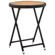 vidaXL Čajový stolík, čierny 60 cm, polyratan a akáciový masív - cena, porovnanie