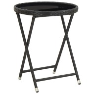vidaXL Čajový stolík, čierny 60 cm, polyratan, tvrdené sklo - cena, porovnanie