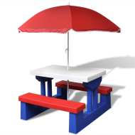 vidaXL Detský piknikový stôl s lavičkami a slnečníkom, rôznofarebný - cena, porovnanie
