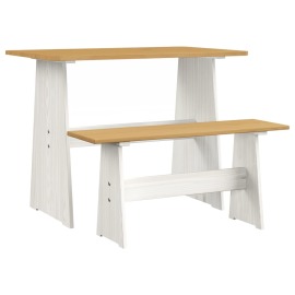 vidaXL Jedálenský stôl s lavicou medovohnedý a biely masívne borovicové drevo