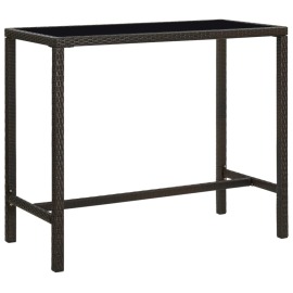 vidaXL Záhradný barový stôl hnedý 130x60x110 cm polyratan a sklo