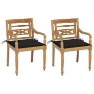 vidaXL Batavia stoličky 2 ks s čiernymi vankúšmi tíkový masív - cena, porovnanie
