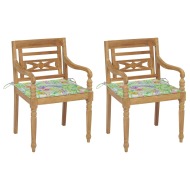 vidaXL Batavia stoličky 2 ks s podložkami so vzorom lístia tíkový masív - cena, porovnanie