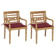vidaXL Batavia stoličky 2 ks s vínovo-červenými vankúšmi tíkový masív - cena, porovnanie