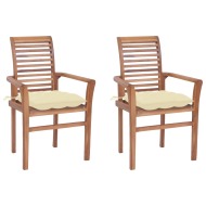 vidaXL Jedálenské stoličky 2 ks krémovo-biele podložky tíkový masív - cena, porovnanie