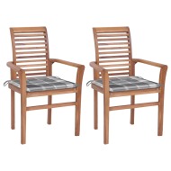 vidaXL Jedálenské stoličky 2 ks sivé kockové podložky tíkový masív - cena, porovnanie