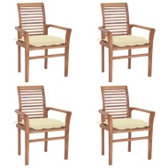 vidaXL Jedálenské stoličky 4 ks krémovo-biele podložky tíkový masív - cena, porovnanie