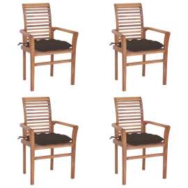vidaXL Jedálenské stoličky 4 ks so sivohnedými podložkami tíkový masív