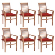 vidaXL Jedálenské stoličky 6 ks červené podložky tíkový masív - cena, porovnanie