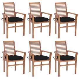 vidaXL Jedálenské stoličky 6 ks čierne sedáky tíkový masív