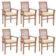 vidaXL Jedálenské stoličky 6 ks krémovo-biele podložky tíkový masív - cena, porovnanie