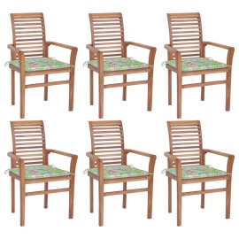 vidaXL Jedálenské stoličky 6 ks listové podložky tíkový masív