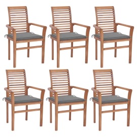 vidaXL Jedálenské stoličky 6 ks sivohnedé podložky tíkový masív