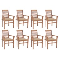 vidaXL Jedálenské stoličky 8 ks béžové podložky tíkový masív - cena, porovnanie
