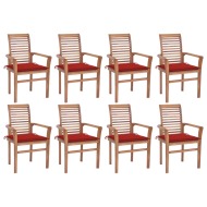 vidaXL Jedálenské stoličky 8 ks červené podložky tíkový masív - cena, porovnanie