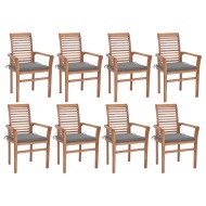 vidaXL Jedálenské stoličky 8 ks sivé podložky tíkový masív - cena, porovnanie