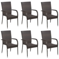 vidaXL Stohovateľné vonkajšie stoličky 6 ks polyratan hnedé - cena, porovnanie
