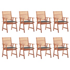 vidaXL Vonkajšie jedálenské stoličky 8 ks s podložkami masívne akáciové drevo