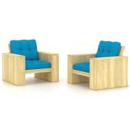 vidaXL Záhradné stoličky 2 ks a modré vankúše impregnovaná borovica - cena, porovnanie