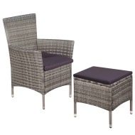 vidaXL Vonkajšia stolička a taburetka s podložkami, polyratan, sivé - cena, porovnanie