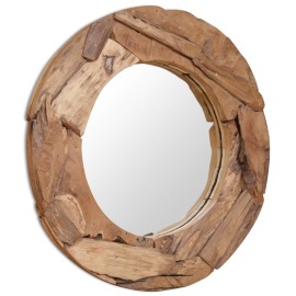 vidaXL Dekoratívne zrkadlo z teakového dreva, 80 cm okrúhle
