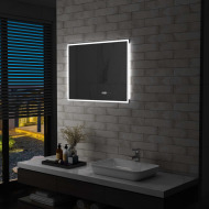 vidaXL Kúpeľňové LED zrkadlo s dotykovým snímačom a časovým displejom 80x60 cm
