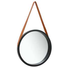 vidaXL Nástenné zrkadlo s popruhom čierne 50 cm