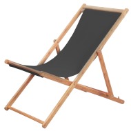 vidaXL Skladacie plážové kreslo, látka a drevený rám, sivé - cena, porovnanie