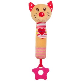 Baby Mix Detská pískacia plyšová hračka s hryzátkom mačka