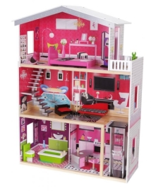 Eco Toys Drevený domček pre bábiky s výťahom - Rezidencia Malibu