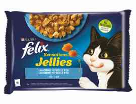 Felix Sensations Jellies Lahodný výber z rýb v želé, losos a tmavá treska 4x85g