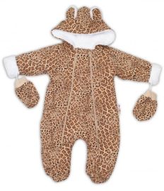 Baby Nellys Zimná kombinézka, s kapucňou a uškami + rukavičky, Gepard