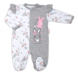Baby Nellys Bavlnený dojčenský overal s volánkmi Cute Bunny